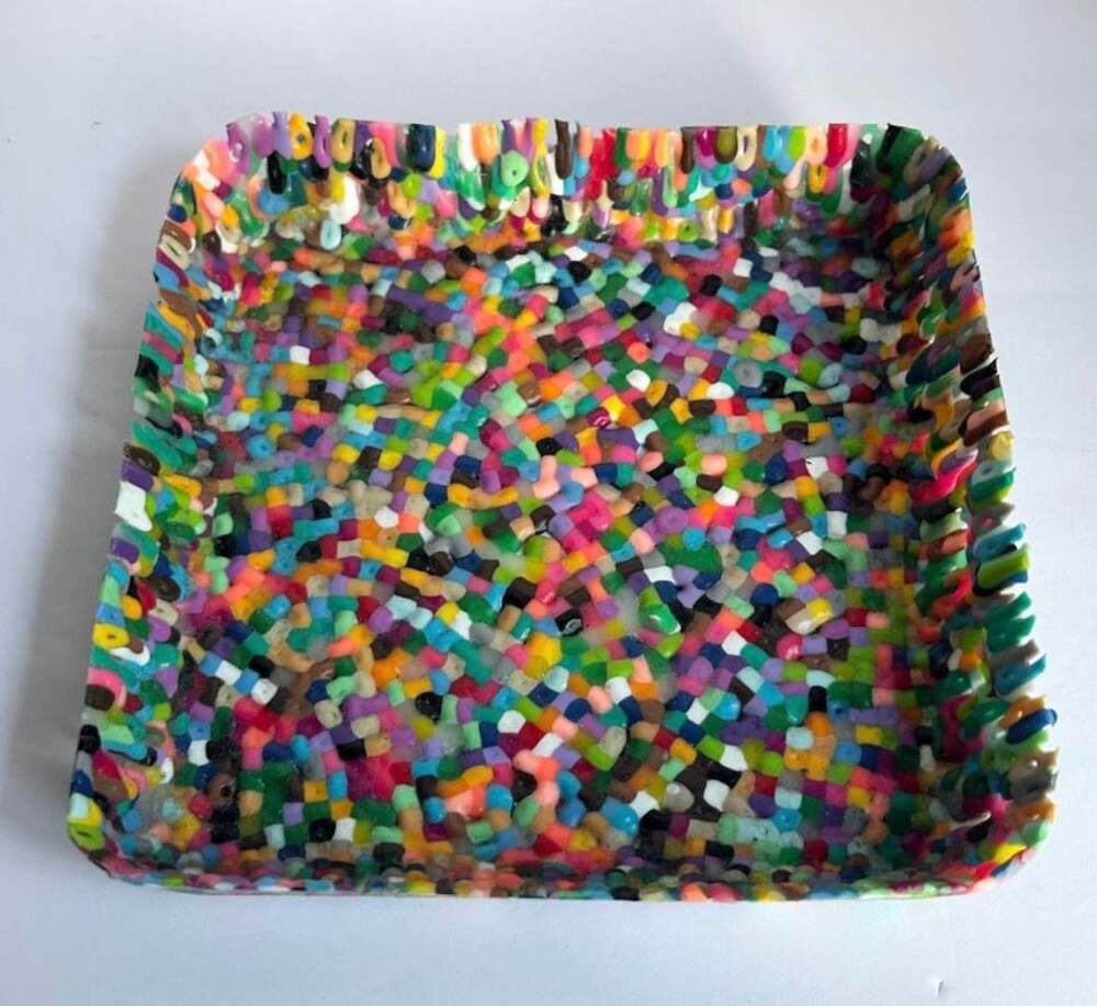 Handmade Melted Perler Bead Square Tray Bowl Multi-Color